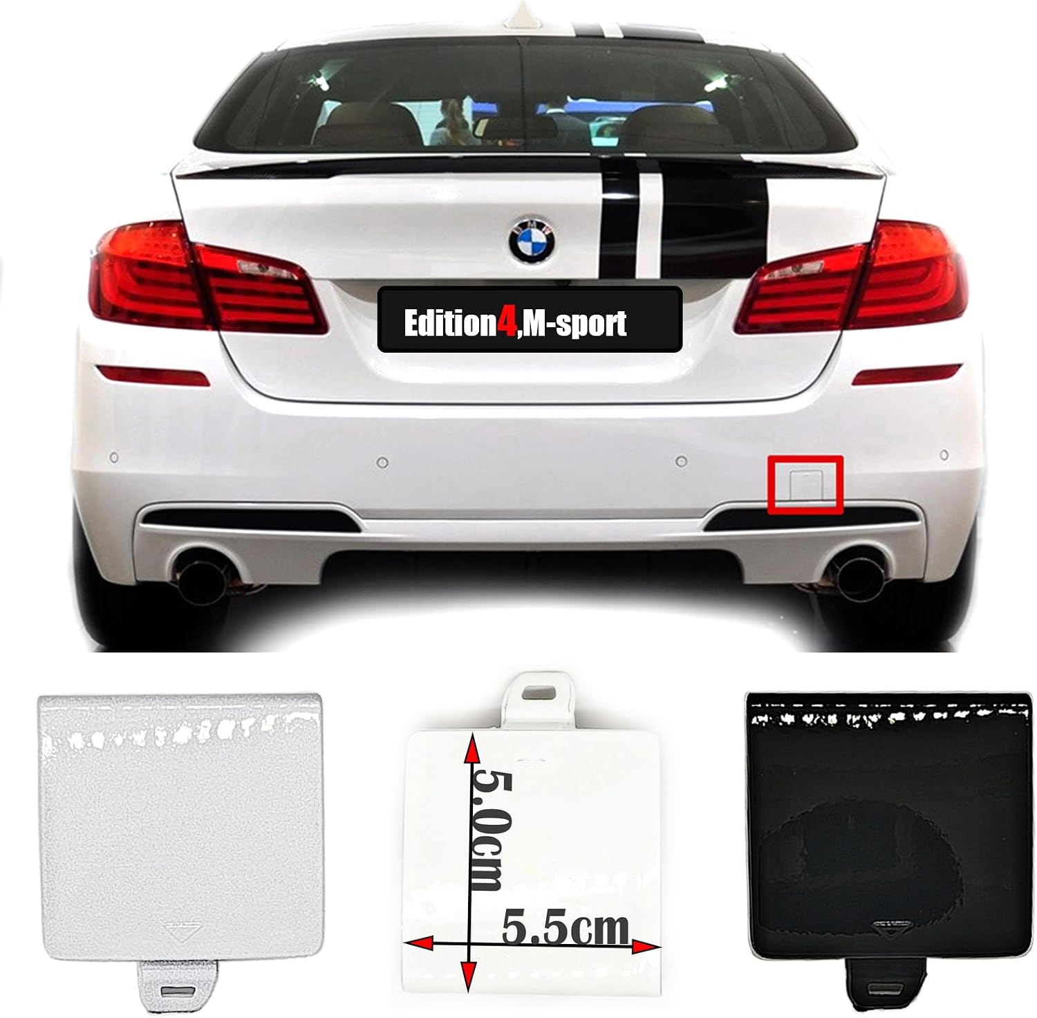 Rear Tow Cover for 10-16 BMW 5 Series F10 F11 M-Sport Aerodynamics Fit 520d 525ix 528ix 530ix 535i 550ix 2010 2011 2012 2013 2014 2015 2016 Bumper Towing Hook Eye Cap 51128048592 (Black)