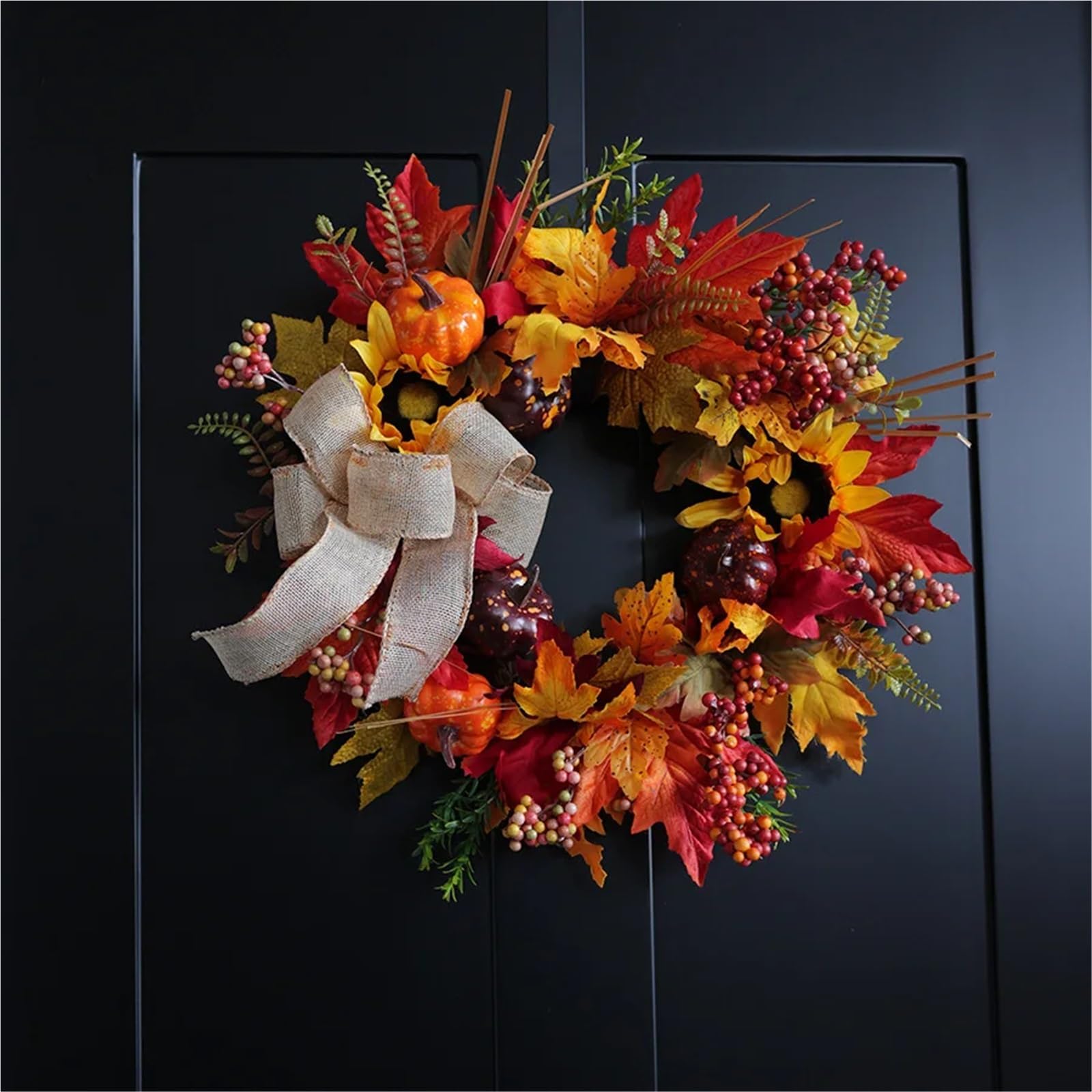 Türkranz Türkranz Herbst Ahorn Kürbis Kränze for Front Mit Berry Tannenzapfen Hause Außerhalb Dekoration Zur Dekoration(E-45cm)