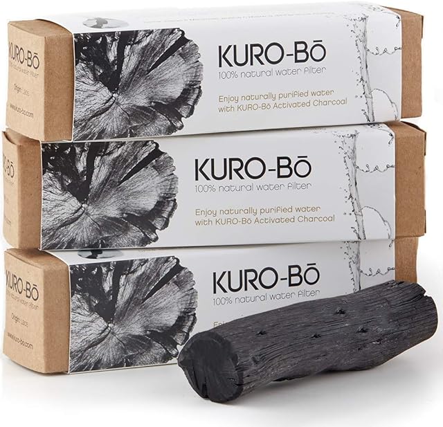 KURO-Bō Binchotan Charcoal Water Filter Stick, Plastic-Free, Lasts 6 Months - Purifies Tap Water for Jug, Bottle, Carafe (3 Pack)