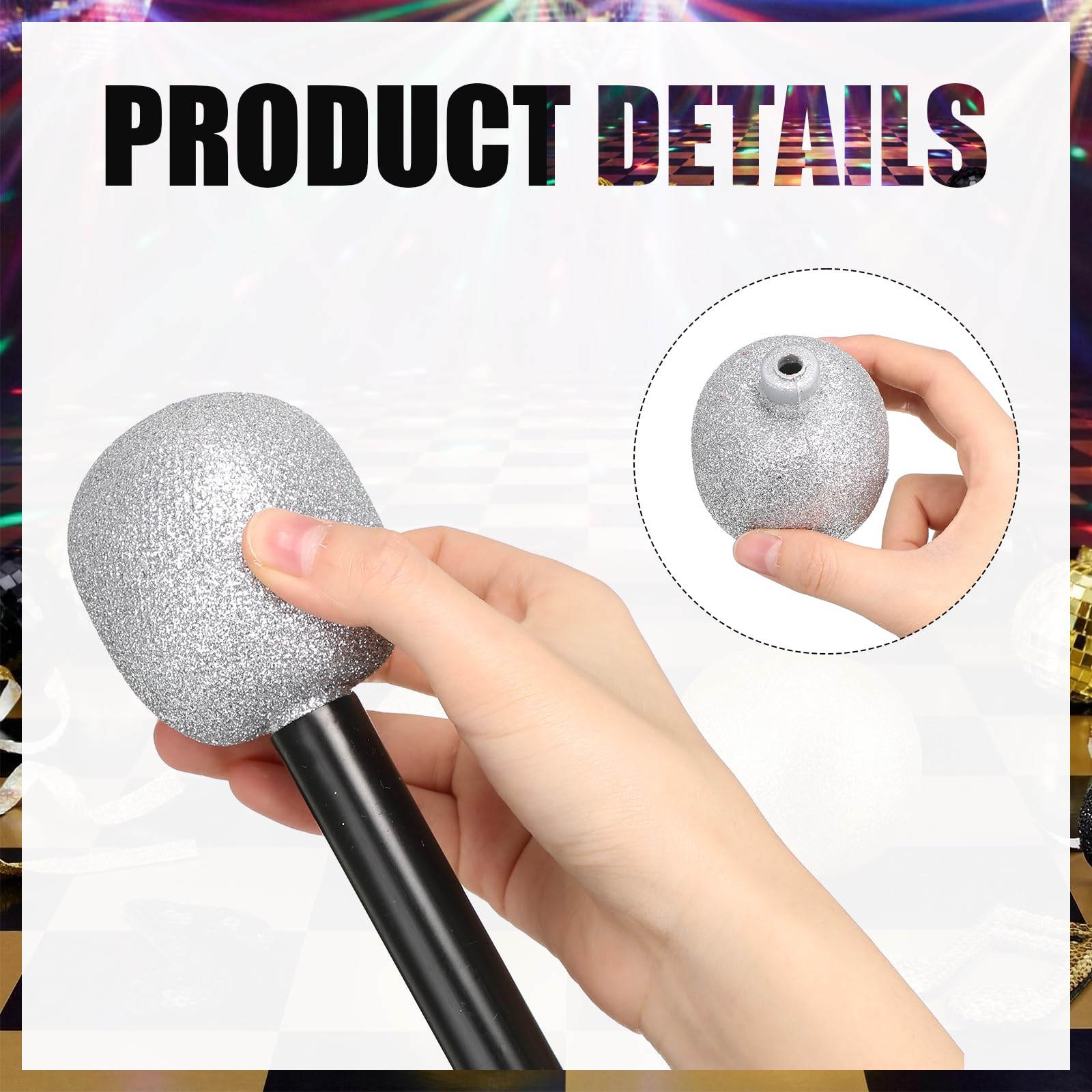 Yaomiao 12 microfoni finti in plastica colorata glitterata per microfono puntello scintillante popolare cantante bomboniere per Halloween, cosplay, discoteca, palcoscenico, forniture per feste