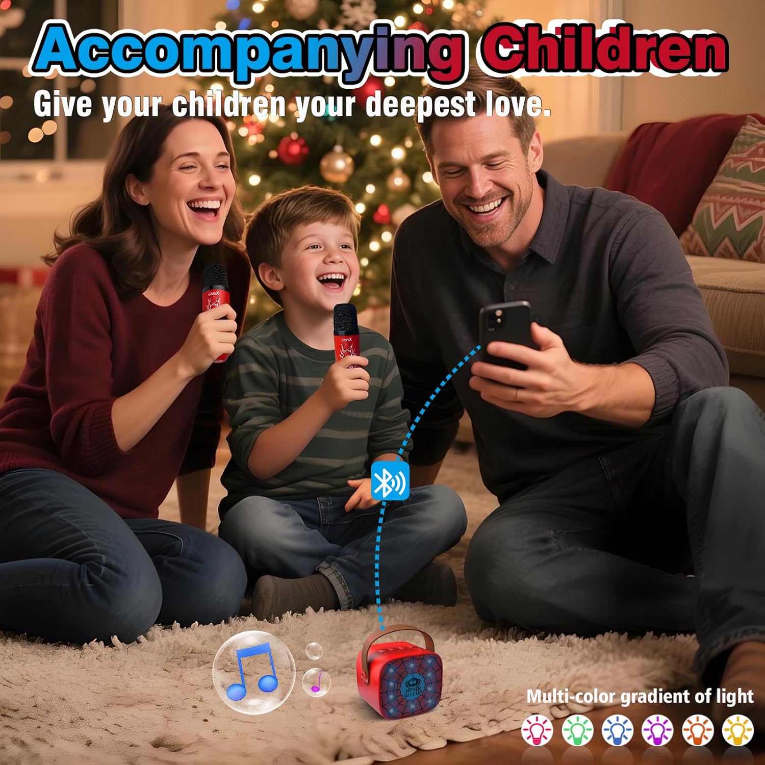 Mini Karaoke Machine for Kids:Birthday Gift for 3 4 5 6 7 8 9 10 11 12+ Year Old Boy Girl Gifts Toddler Singing Toys Bluetooth Speaker with 2 Wireless Microphone Fun Voice and Lights Teens Party Gifts - Image 3