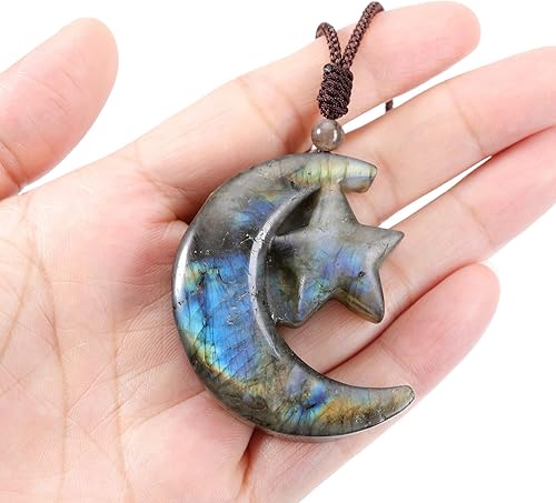 Miniatura 4 de Jovivi Collar de cristal de labradorita para hombres y mujeres, piedra preciosa natural tallada búho nueve colas zorro curativo piedra curativa