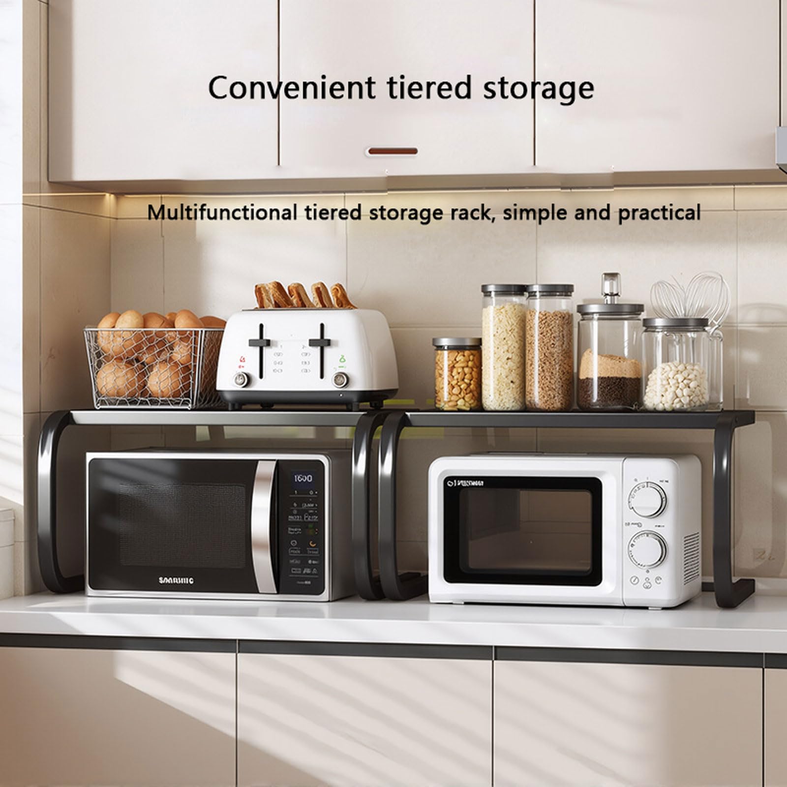 2-stöckiges Mikrowellen-Regal – Küchenregal aus Metall,freistehender Toaster-Organizer,Arbeitsplatten-Druckerständer und Bäckerregal,Arbeitsplatte Küche Regal Küche