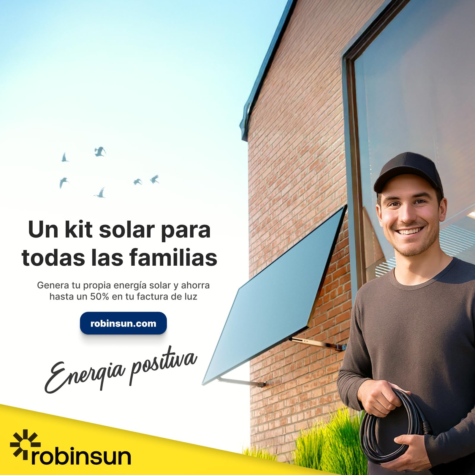 Robinsun® Kit solar Performance 800 Flat | 2x 470 Wp Panel solar Aiko 2P + Microinversor Tsun 800W + 2x Fijación + Cable 3m + Fijación para microinversor