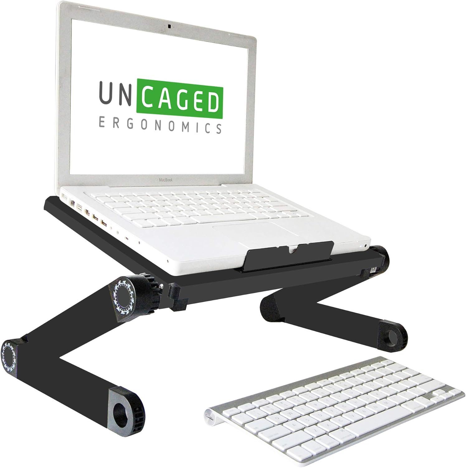 WorkEZ LIGHT Ergonomic Portable Lightweight Folding Aluminum Laptop Cooling Stand & Lap Desk Tray for Bed Couch. Adjustable height angle tilt notebook computer macbook desktop riser table-top holder