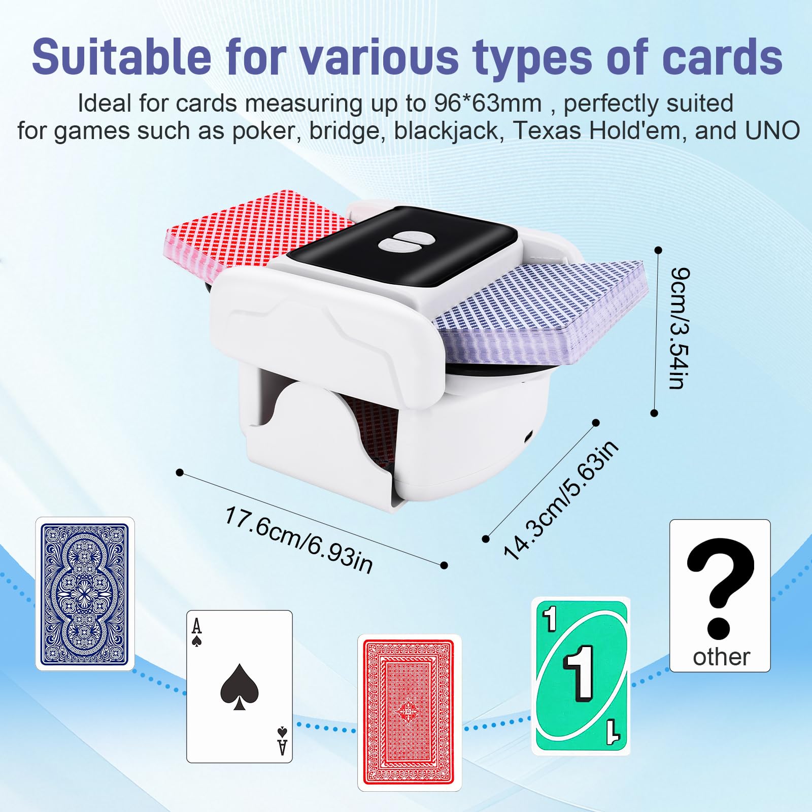 Barajador de Cartas automático eléctrico,Card Shuffler - Bandeja Doble,2400 mAh,silencioso,Recargable USB.Compatible con Poker,UNO,Blackjack,Skyjo.Perfecto para Noches de Juegos en casa