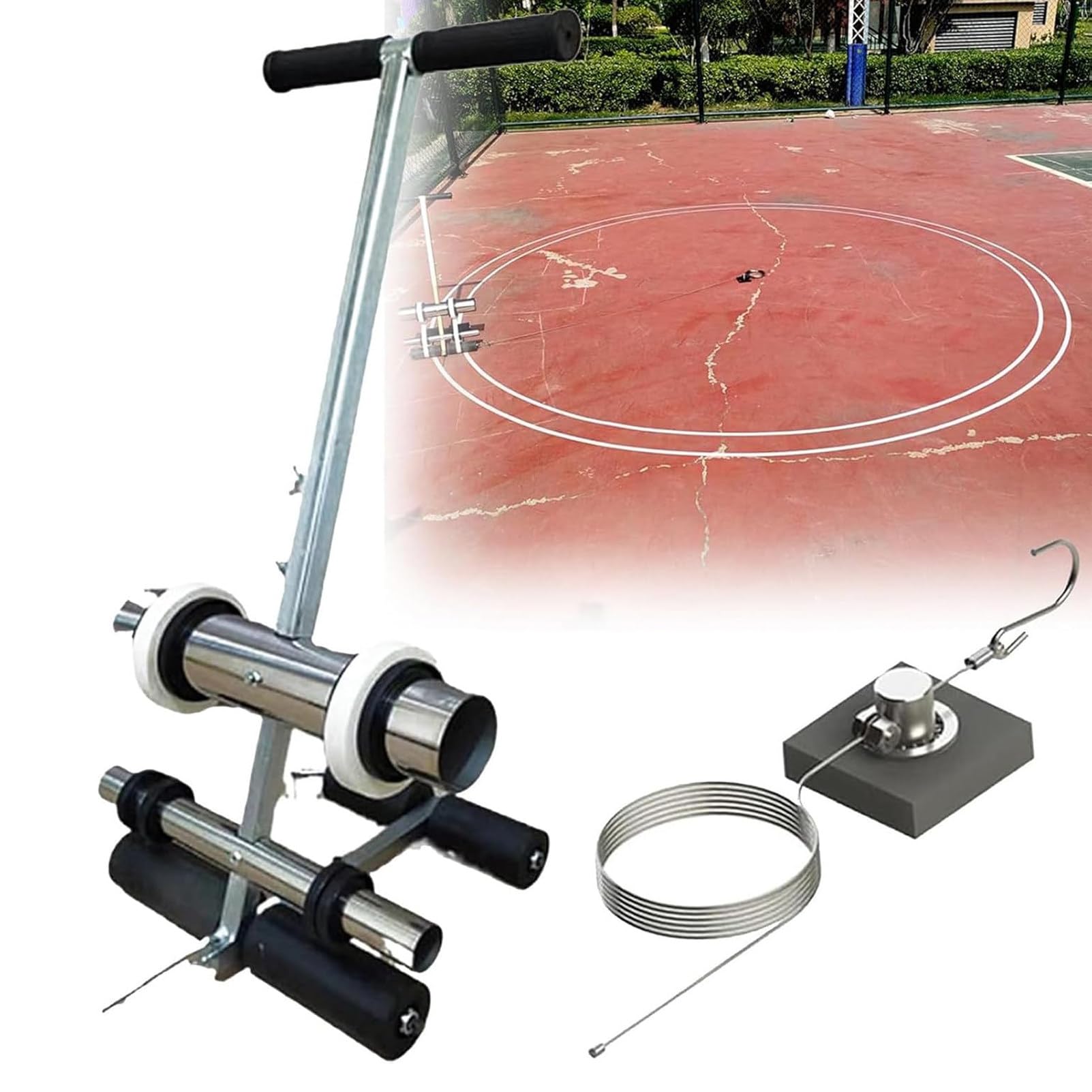 Pnpaea Floor Tape Applicator,Court Line Tape Machine,Wheel Transfer Line Marking Machine,Sports Pitches,Court Marking,for Iines and Circles, Height Adjustable BlackWheel-withDrawingCircleKit