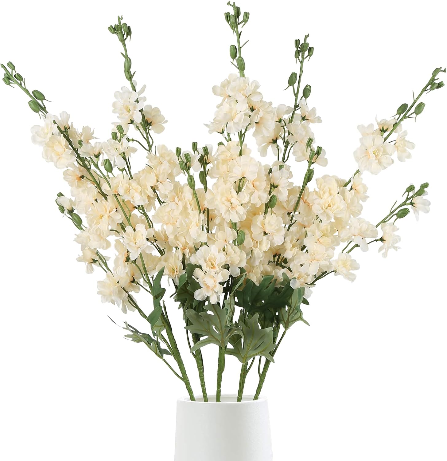 5 PCS Champagne Delphinium Artificial Flowers, 38.5" Long Stem Flowers for Tall Vase Faux Larkspur Champagne Silk Snapdragon Flowers for Wedding Centerpieces Home Party Decor