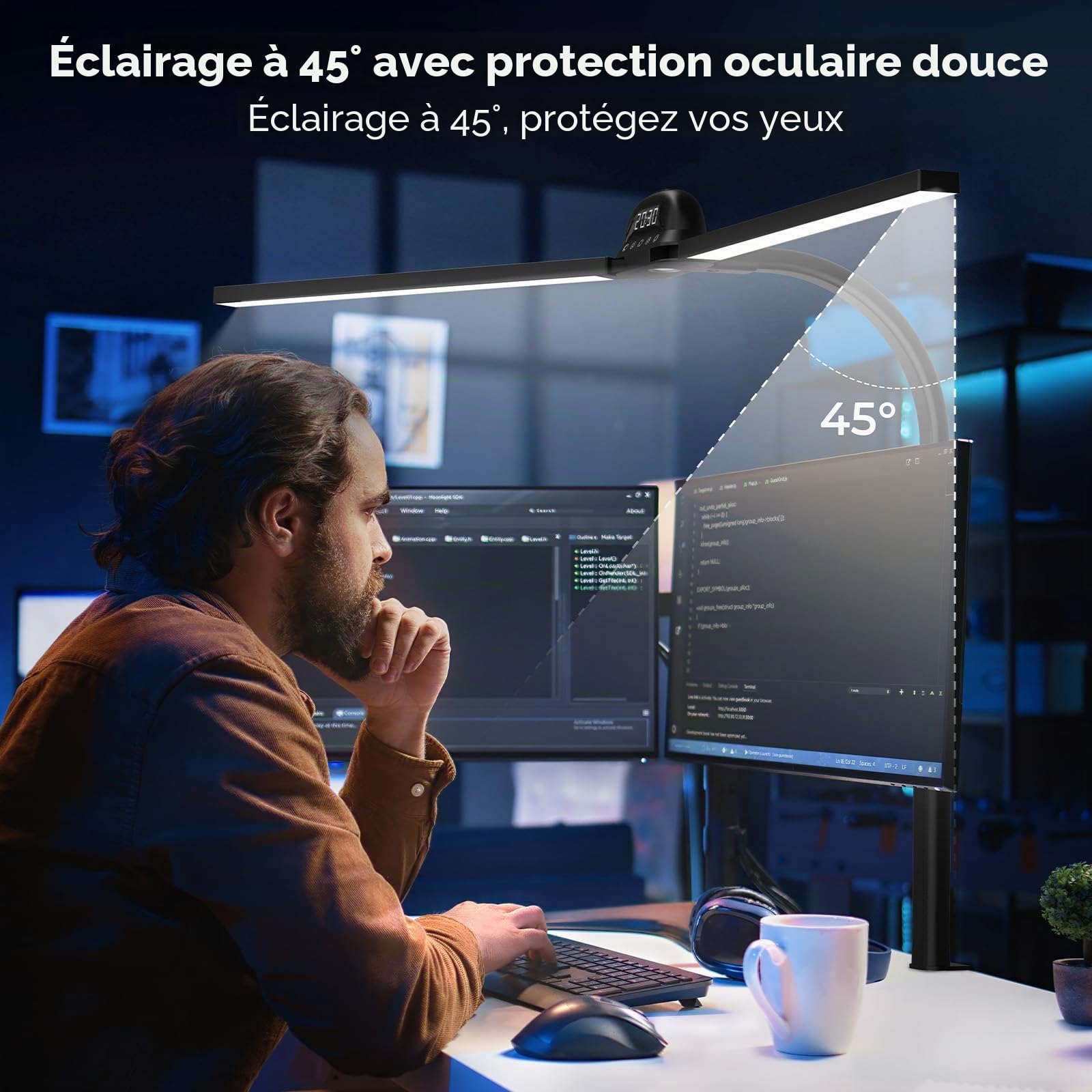 Lampe de Bureau LED et Télécommande, 24 W 90 cm, CRI 95,Lampe de Moniteur à Intensité Variable, Lampe Lumière du Jour Pour les Travailleurs de Bureau