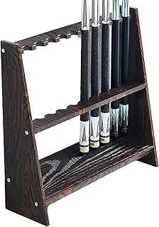 Corner Floor Cue Rack, Billiard Stick Stand Holds 10 Cues, Cue Rack Floor Stand Corner Floor Cue Rack Holder Snooker - High-Density Wood,Black/White Wood Grain (Cue Rack Only)