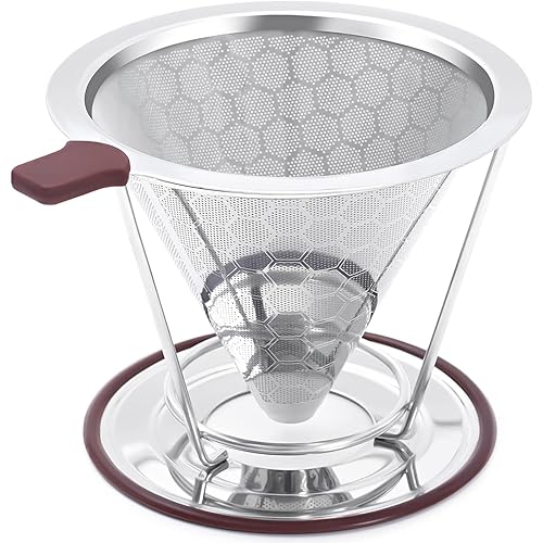 Pour Over Coffee Dripper, MISETTO Stainless Steel Filter,Easy to Clean Paperless pour over coffee maker,Reusable Filter,Cone Dripper with Removable Cup