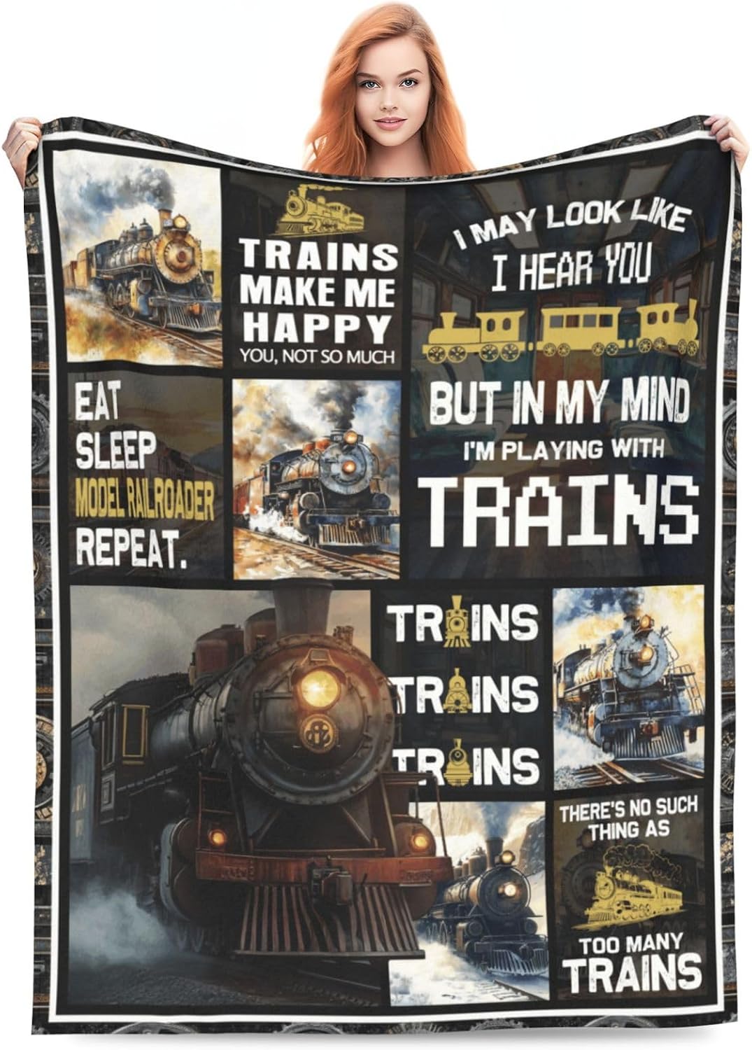 Train Blanket Train Throw Blankets Cozy Fleece Flannel Stuff Plush Lightweight Bedding Railroad Lover Gifts for Men Women Adults for Couch Sofa Bed Decor 60"X80" image 2