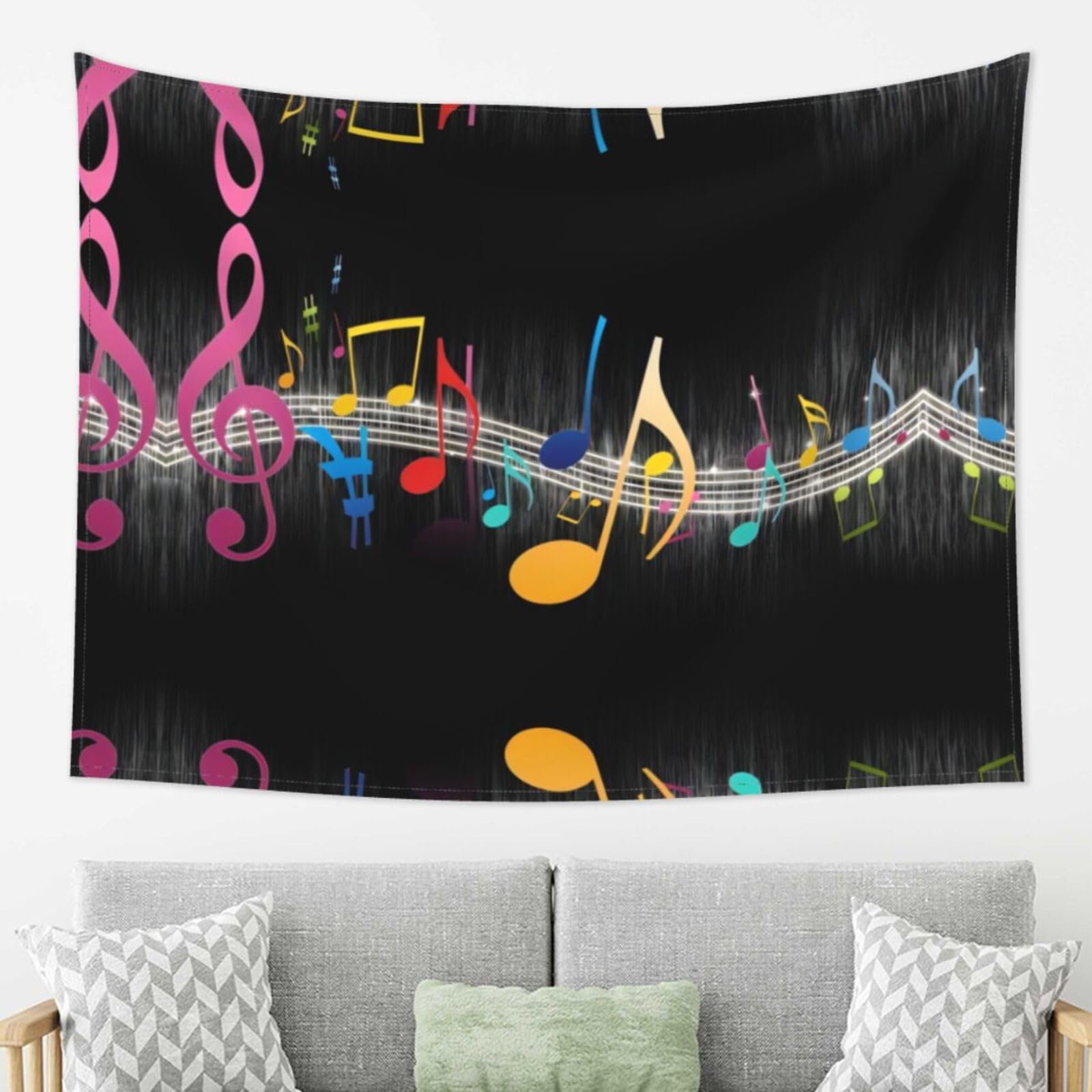 LPLSNWS Colorful Musical Note Wall Tapestry for Living Room Bedroom, 80x60 Inches, Horizontal Style