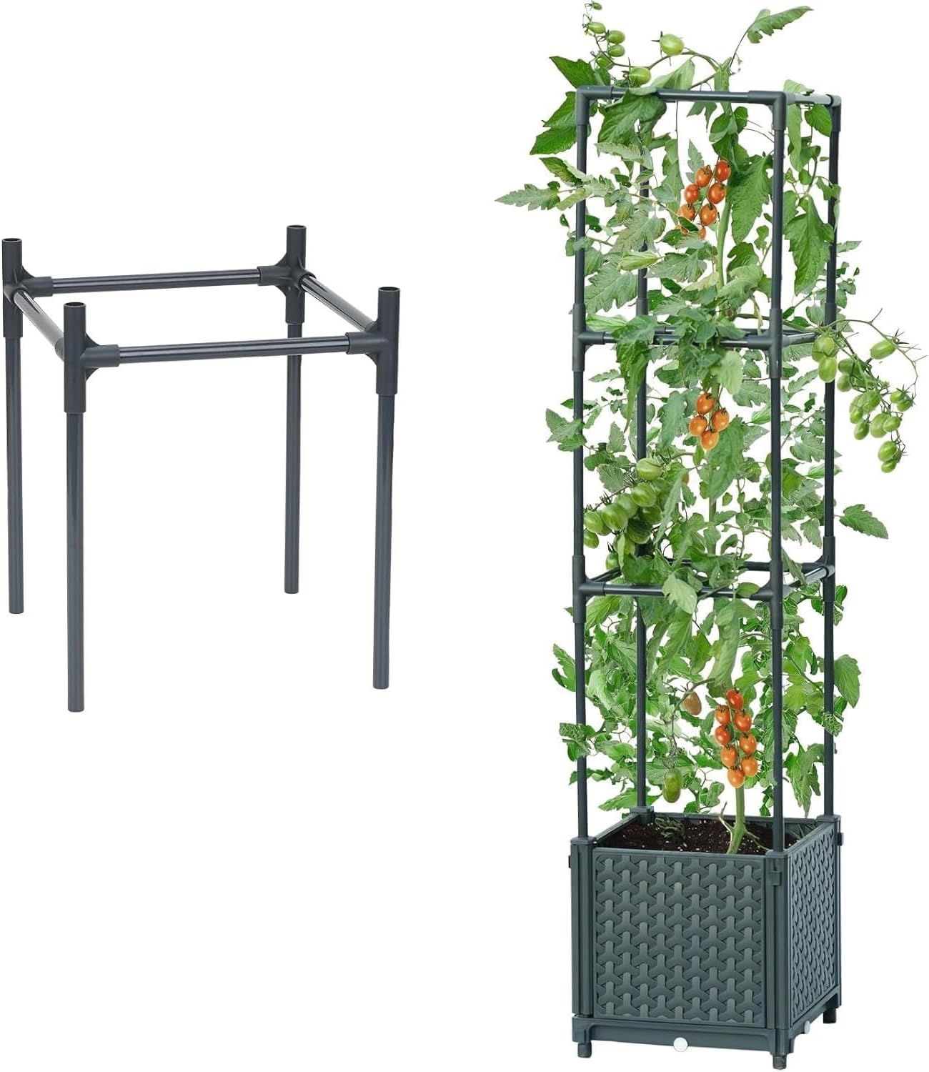 LINEX Raised Garden Bed Planter Box with Extra 1-Layer Trellis, 41.3” Tomato Planters for Climbing Plants Vegetable Vine Flowers Outdoor