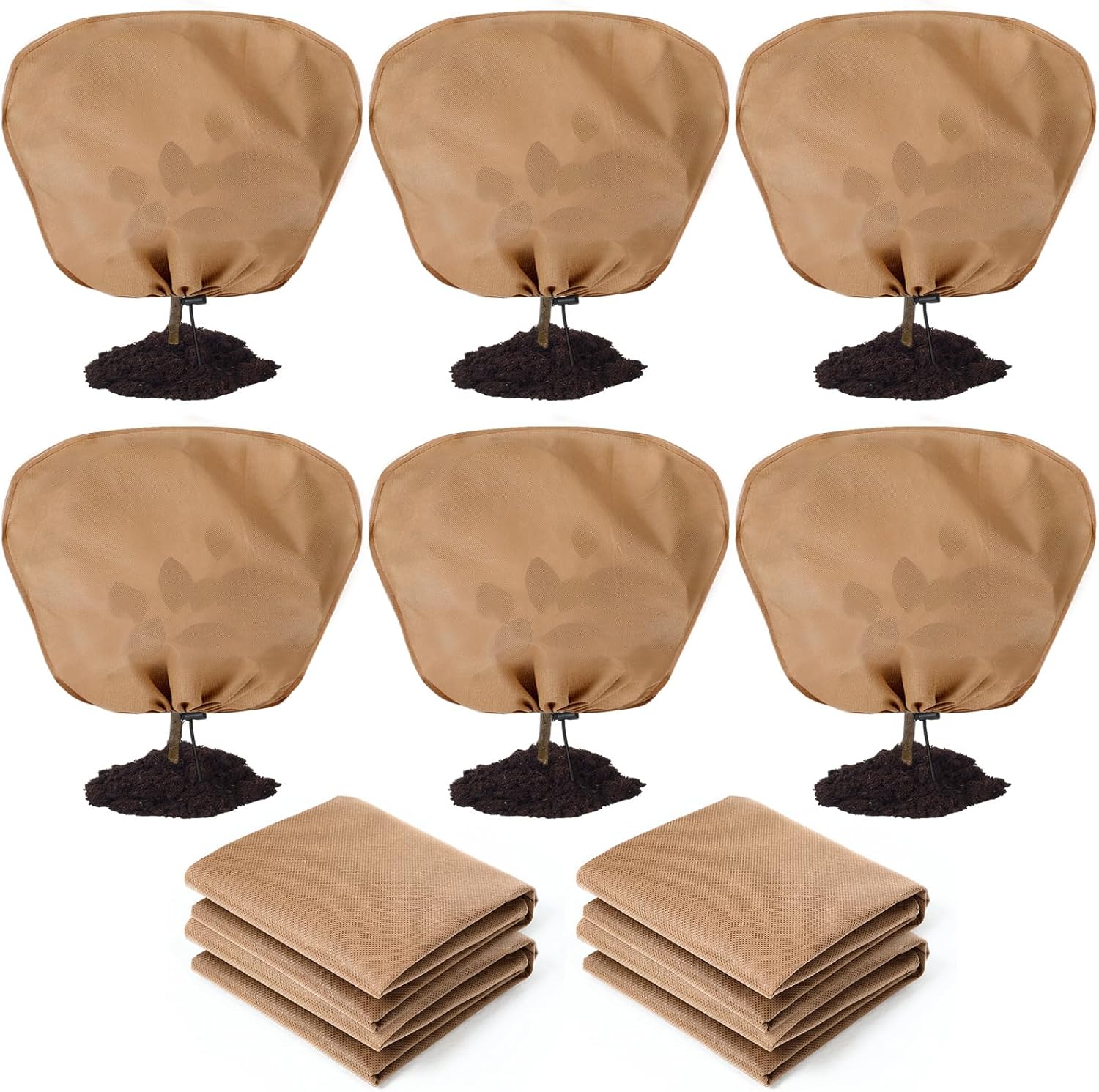 12 Pcs Winter Plant Covers Freeze Protection Reusable Plant Protector Bag with Drawstring Warm Shrubs Cover Frost Protection Planting Jacket Bags for Outdoor Garden, Brown (39.4 x 39.4 Inch)