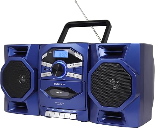 Miniatura 2 de Emerson Boombox reproductor de CD portátil con reproductor de cassette, grabadora de cinta, radio AMFM, entrada AUX MP3, altavoces desmontables,