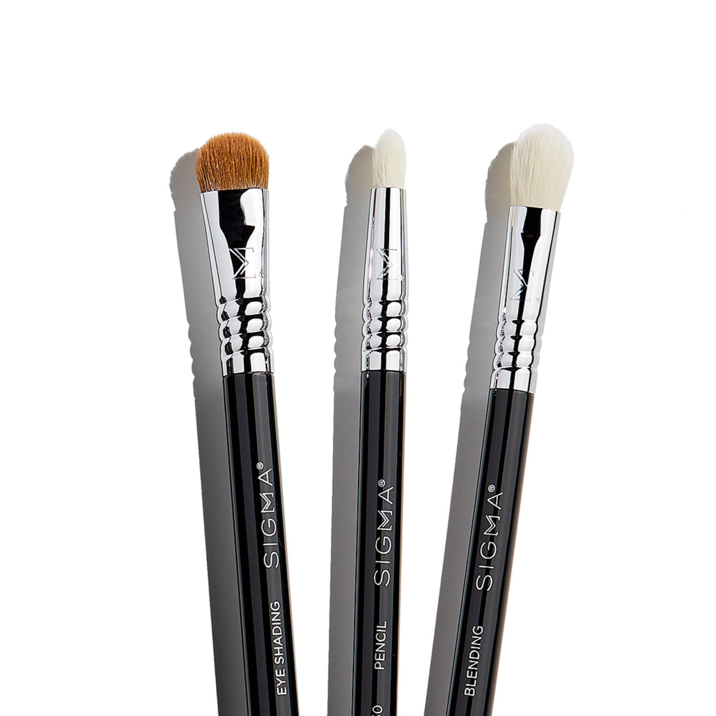 Sigma Beauty Glam 'N Glow - Set di 3 mini pennelli per occhi, ombretto, doppio e sfumatura, elegante astuccio nero (4 pezzi)