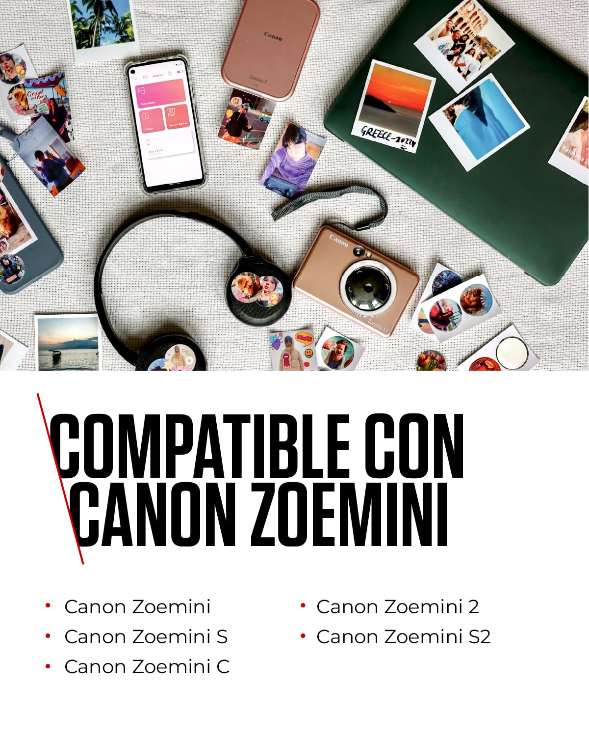 Canon Zink™ Papel Fotográfico Adhesivo 5x7,6 cm (50 Hojas) - Imprime Fotos desde tu Móvil para Pegatinas Personalizadas