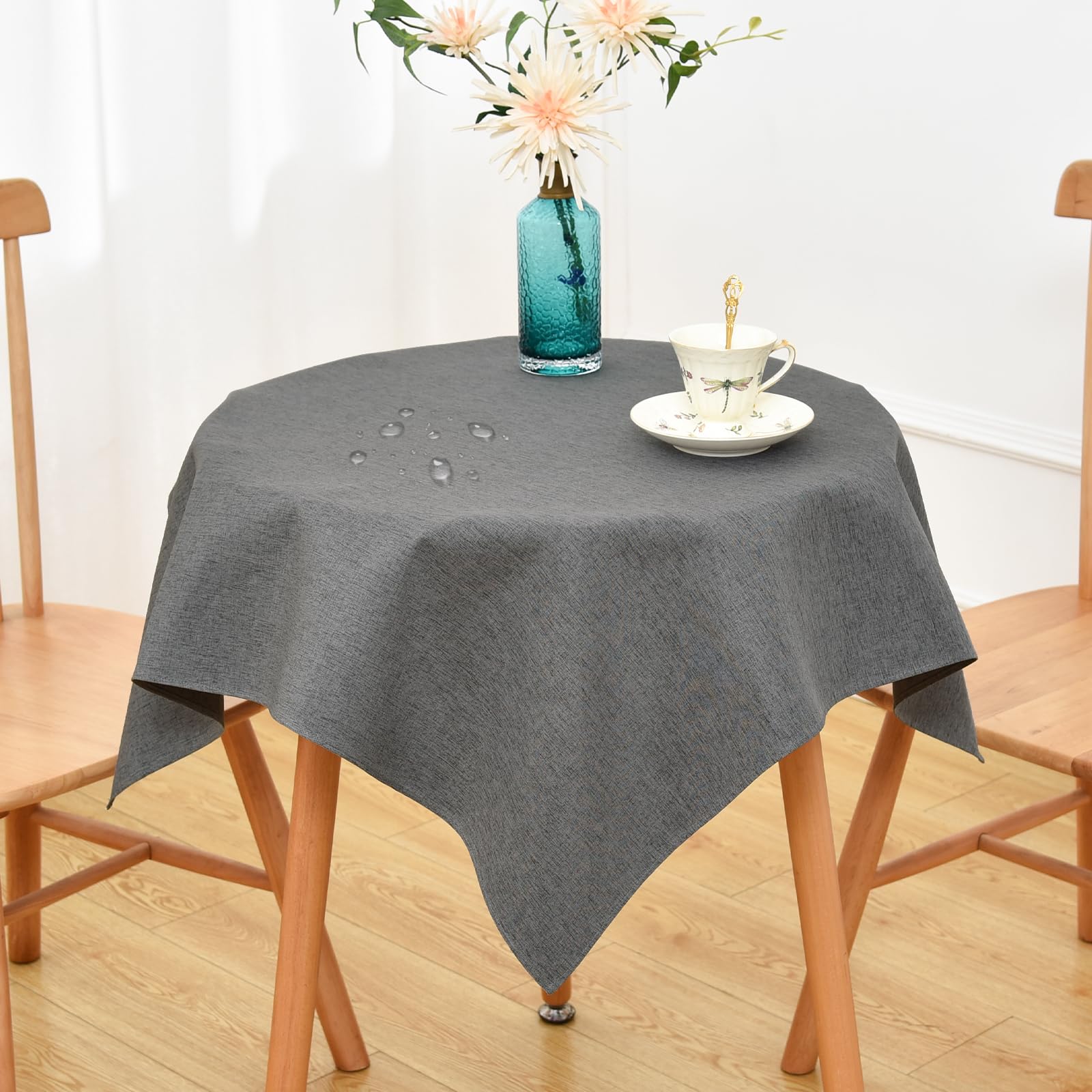 NEWISHER Farmhouse Water Resistant Small Square Tablecloth 92x92 cm (36x36 inch), Faux Linen Table Cloth Wipe Clean, Washable End Table Cover for Kitchen Dining, Party, Banquet (Dark Grey)