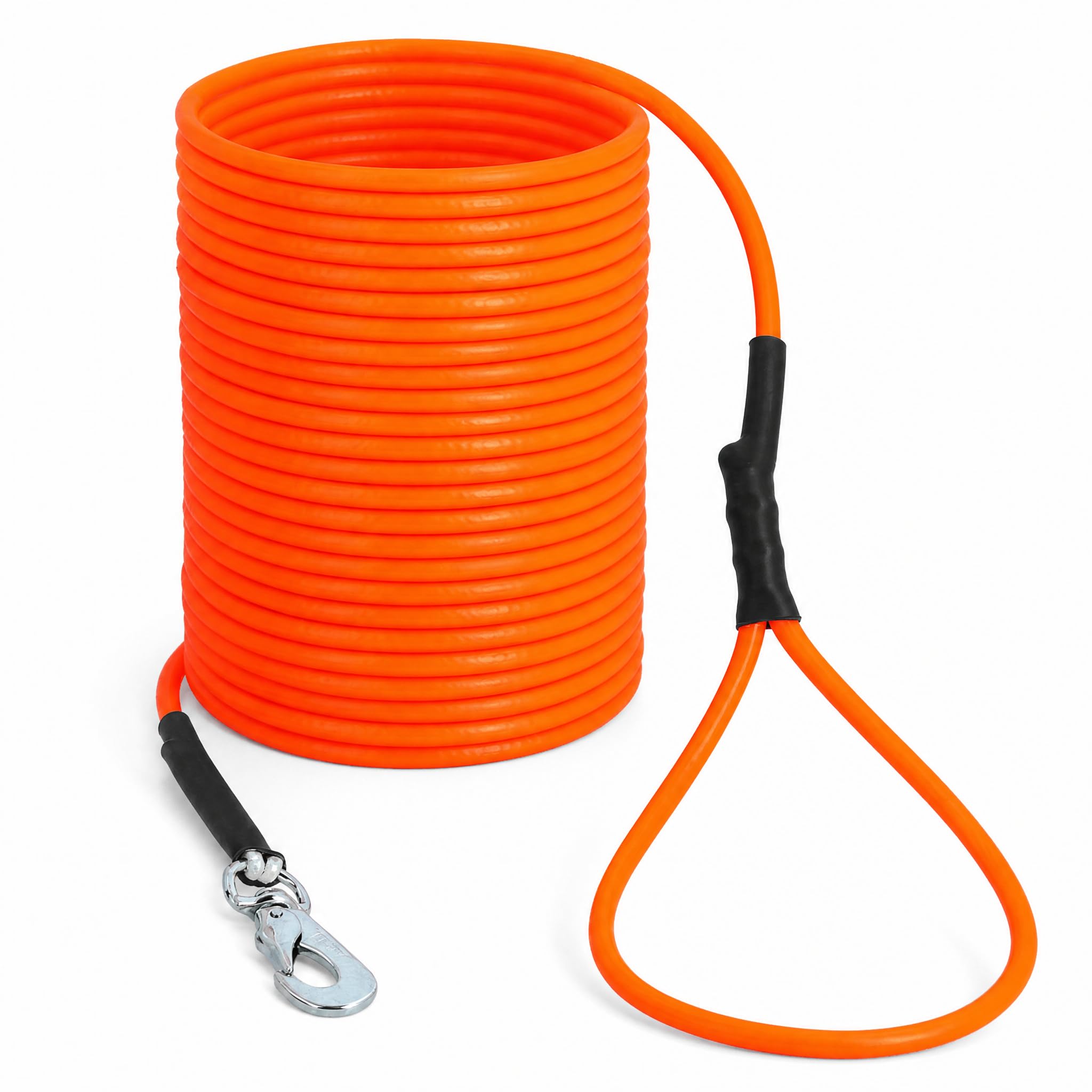 Schleppleine 10 m für Hunde, PVC-ummantelte Trainingsleine mit Handschlaufe, Neonorange, rutschfest & wasserfest, 240 kg Zugkraft (Herstellerangabe), robuster Metall-Karabiner für Rückruftraining