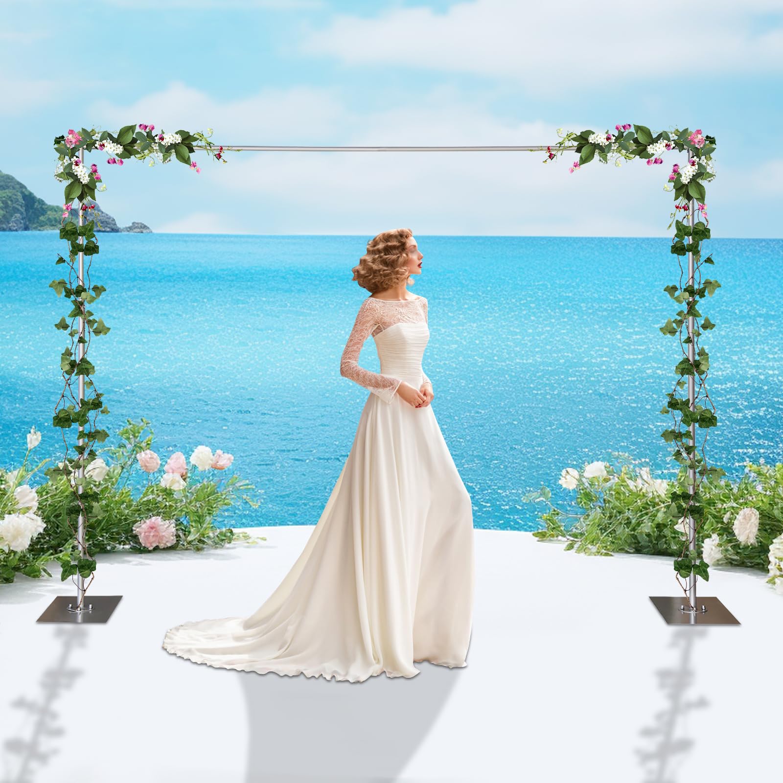 WUSILILU Heavy Duty Backdrop Stand Kit with Steel Base, Wedding Background Support System for Photography 9.8 * 4.9-9.8ft Pipe and Drape Kit for Party, Event, Photography, Exhibition Decoration