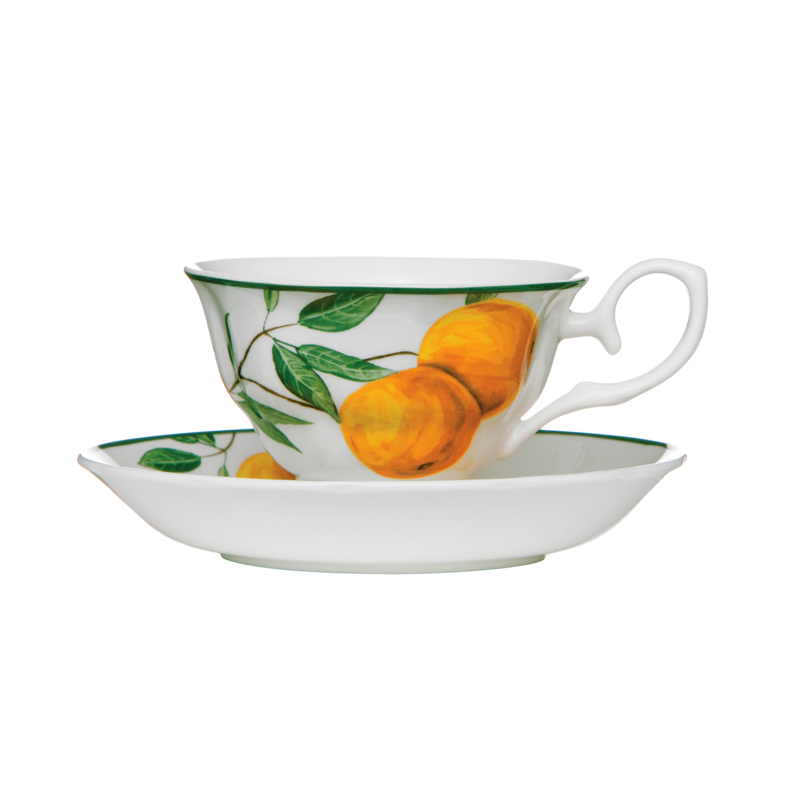 Premier Assorted Housewares Afternoon Tea Orange / White 160 Ml Tea Cup And Saucers Set Printed Design Bone China Tea Cup And Saucer 23 X 16 X 11