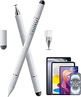 Caneta Touch Stylus Universal RINO 3 em 1 – Ponta Disco, Fibra de Prata e Esferográfica – Compatível com iPad, Tablet Samsung, Android, Xiaomi – Sem Delay e não precisa de bateria (Branco)