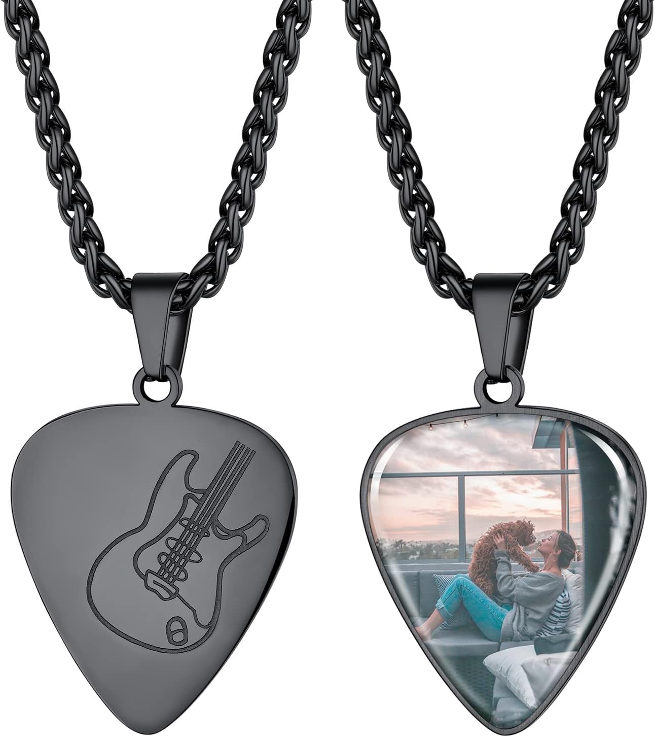 PROSTEEL Trendy Guitar/Guitar Pick/Microphone Necklace for Men Women, 316L Stainless Steel Necklace in Silver/Gold/Black Tone, for Music Lover, Come with Box