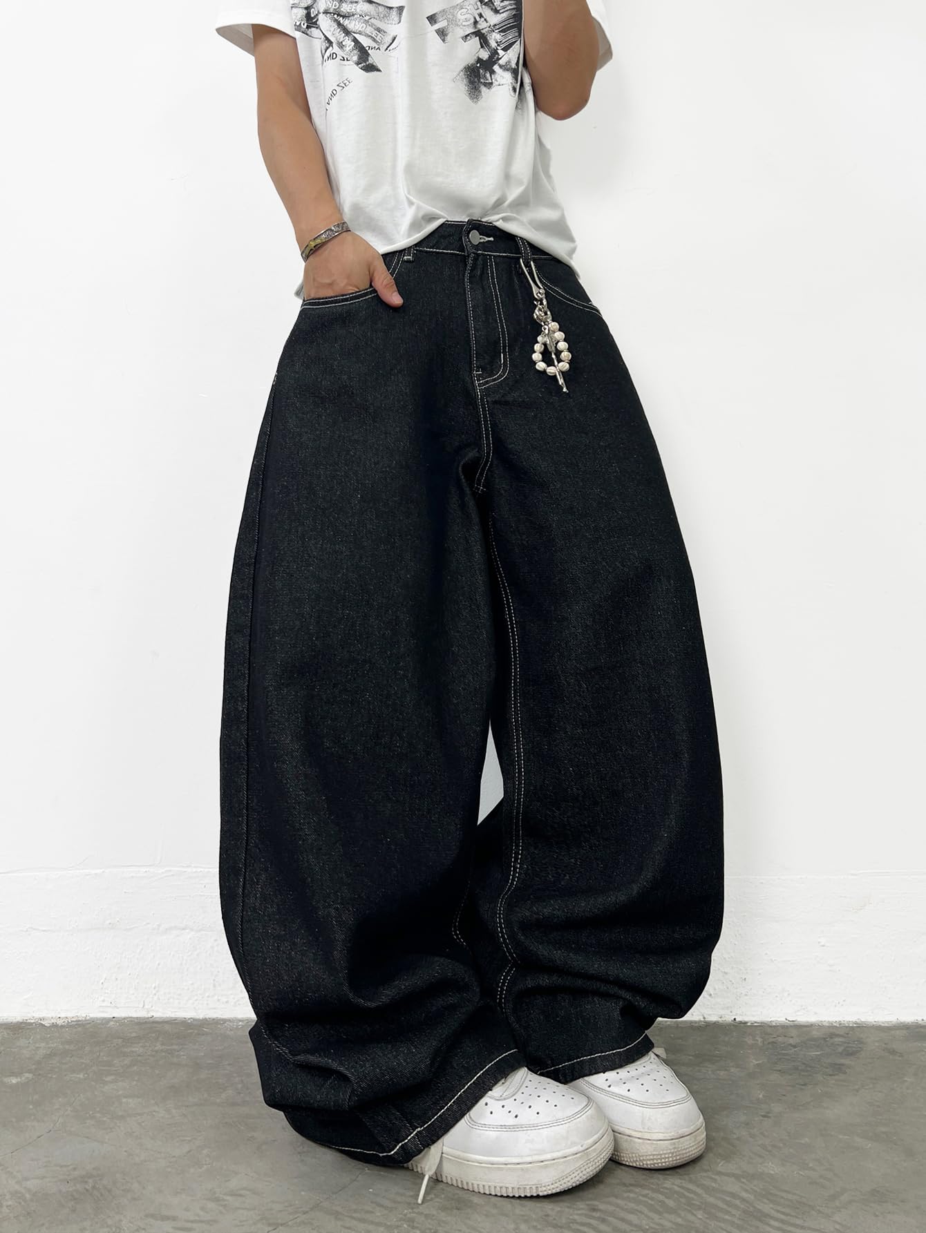 Jeans da uomo larghi a gamba larga con stampa ali d'angelo pantaloni in denim Y2K Hip Hop Streetwear pantaloni casual