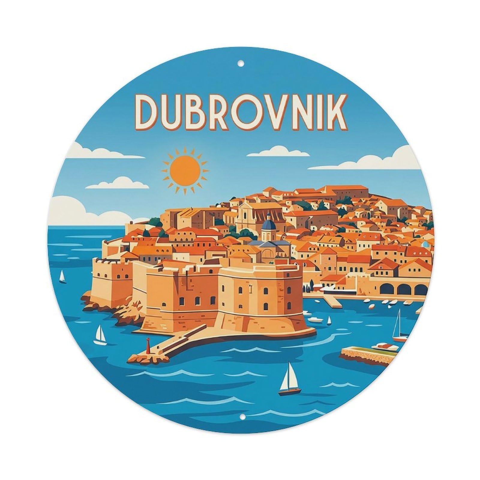 Retro Travel Croatia Dubrovnik Vintage Metal Tin Sign Plaque Wall Decor for Cafe, Club Bar, Office, Garden Metal Poster 8x8Inch
