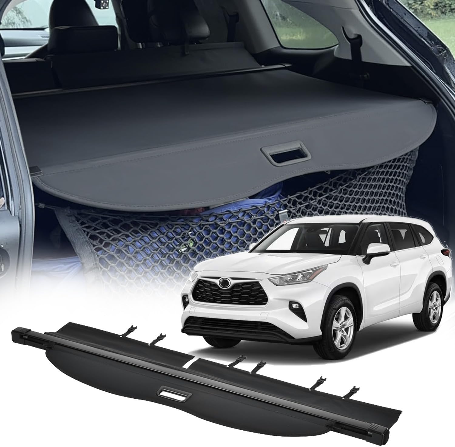 Vesul Retractable Cargo Cover Compatible with Toyota Highlander XLE AWD 2020-2025 Security Shade Shield Tonneau Cover Anti-Peeping Luggage Privacy Screen with Extra Canvas Cover