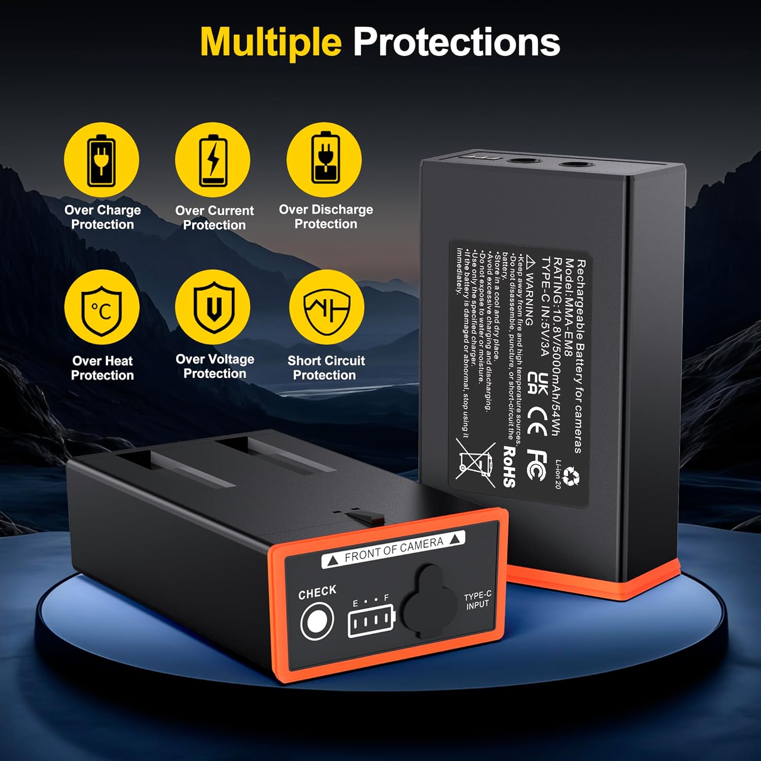 Replacement Battery for Moultrie EdgeCellular Trail Camera, 4 Pack 5000mAh EM8 Battery Compatible withAlso Fit Edge PRO, Edge 2, Edge 2 PRO, NOMemory Effect