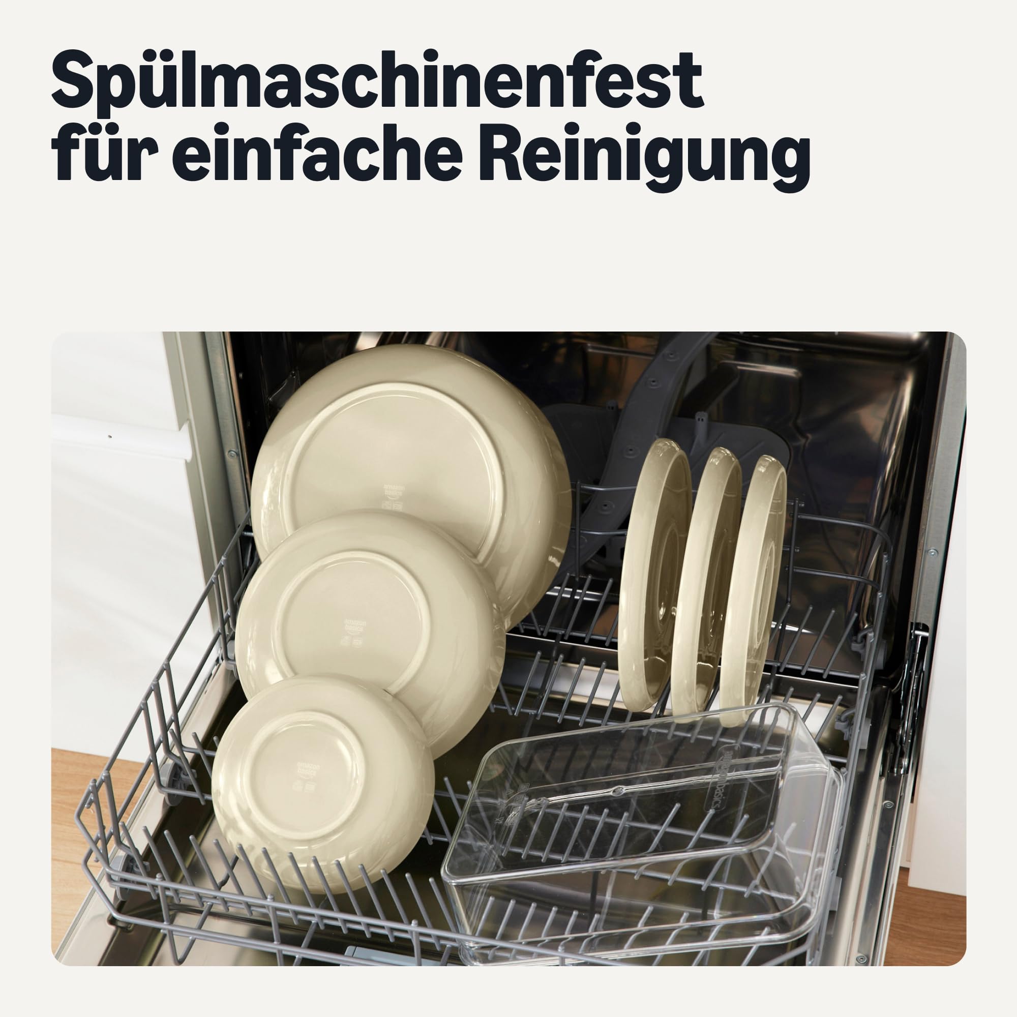 Amazon Basics Glasierte Steingut-Servierschalen, 3-Teiliges Set, Spülmaschinenfest, Elfenbeinfarben