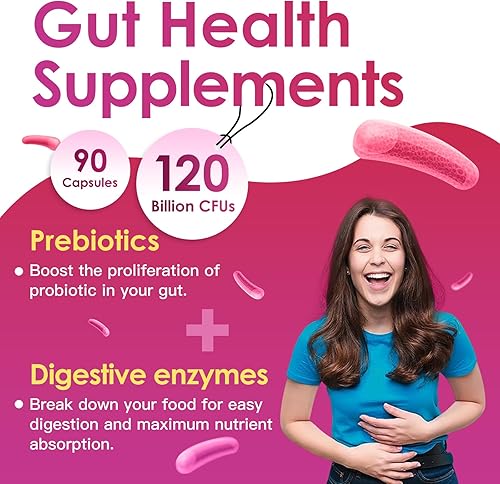 Miniatura 2 de Probióticos para mujeres Salud digestiva, probióticos vaginales 120 mil millones de UFC, 31 cepas con enzimas digestivas y prebióticos y D manosa y