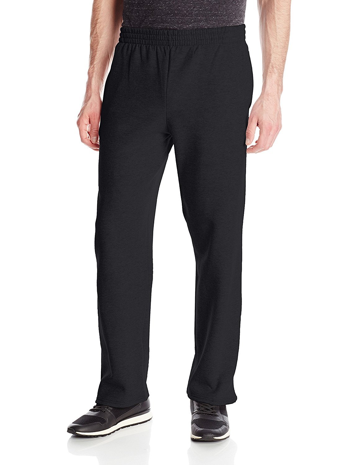 Fruit Of The Loom Men's Black Fleece Pocketed Open-Bottom Sweatpant, Medium