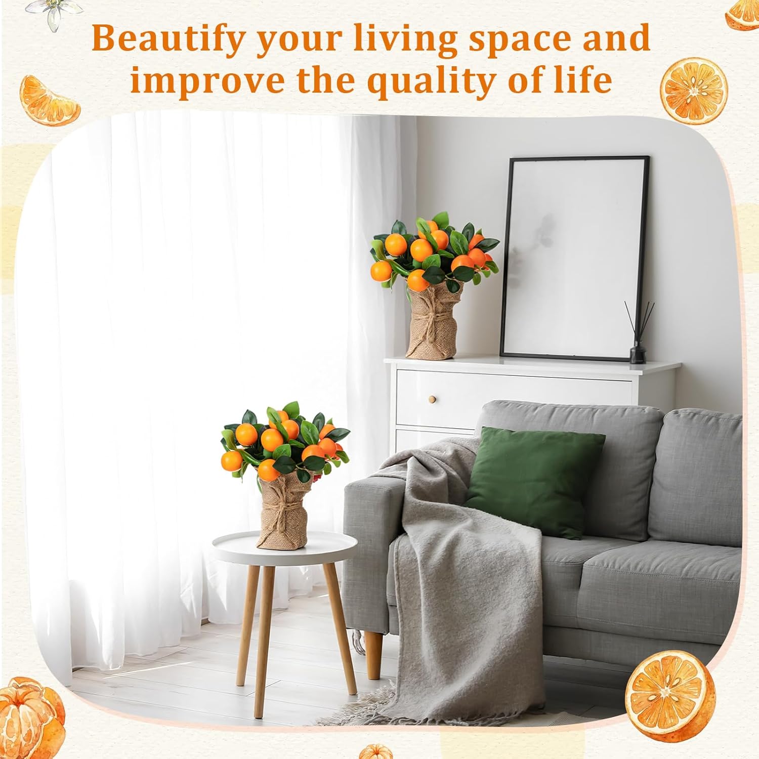 Suncalla 2 Pack Artificial Orange Potted Plants 9.45 Inches Fake Orange Tree Simulation Realistic Fruit Plant with Pot Faux Tree Indoor Decoration for Home Office Living Room Table Desk
