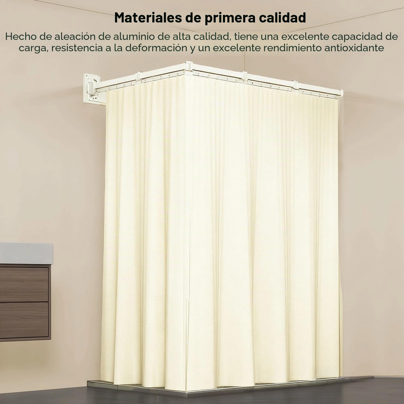 Blanco Barra de Cortina de Ducha Plegable con Cortina de Ducha | Barra Cortina Ducha, Dos Métodos de Instalación, con Accesorios de Instalación, para Hogares, Hoteles y Gimnasios