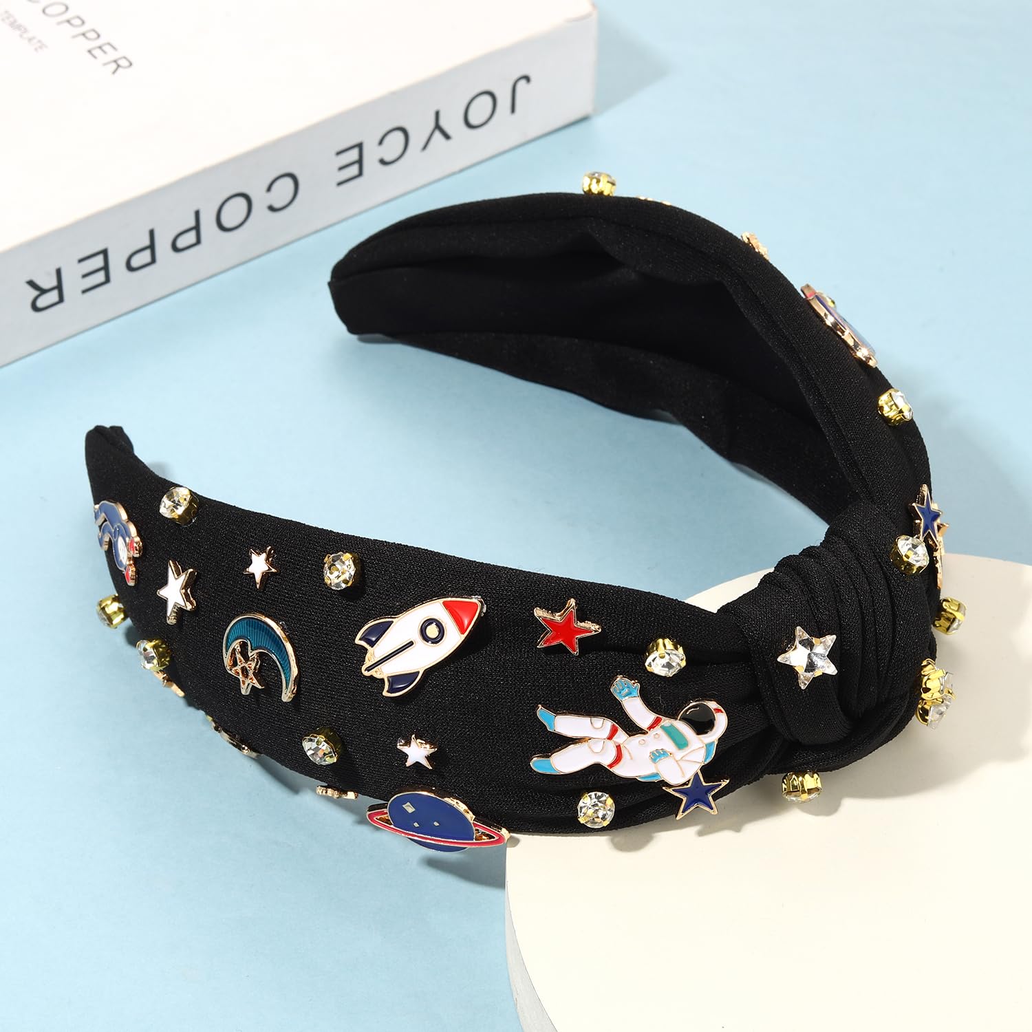 mokkia Diademas de astronauta espacial para mujer, Saturno, planeta, cohete, espacial, diadema anudada con diamantes de imitación, estrella, celestial, explorador espacial, accesorios para el cabello