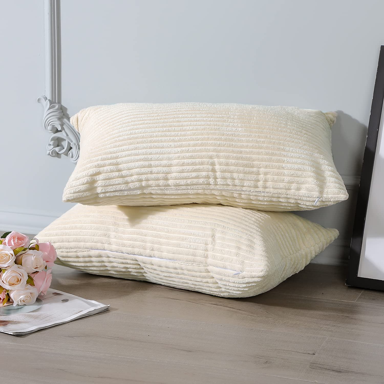 Ashler Set Di 2 Federe Per Cuscini In Velluto Morbido - 30x50 Cm, Colore Nero, Con Cerniera Nascosta - Per Divano, Letto, Auto - 3