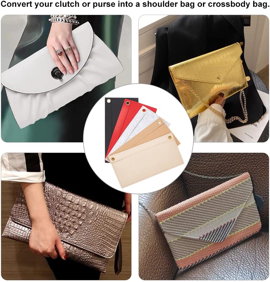 WADORN 5 Colors Felt Purse Organizer Insert, Handbag Organizer Inside Crossbody Purse Conversion Kit Women Envelope Bag Insert Liner for YSL UPTOWN Envelope Clutches, 9.8x4.9 Inch