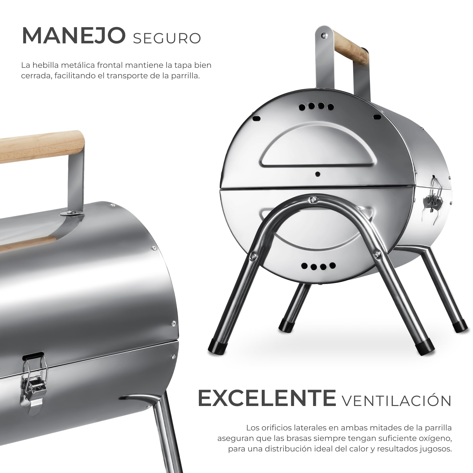 tectake® Parrilla Acero Inoxidable Portátil, Doble Zona, 2 Bandejas