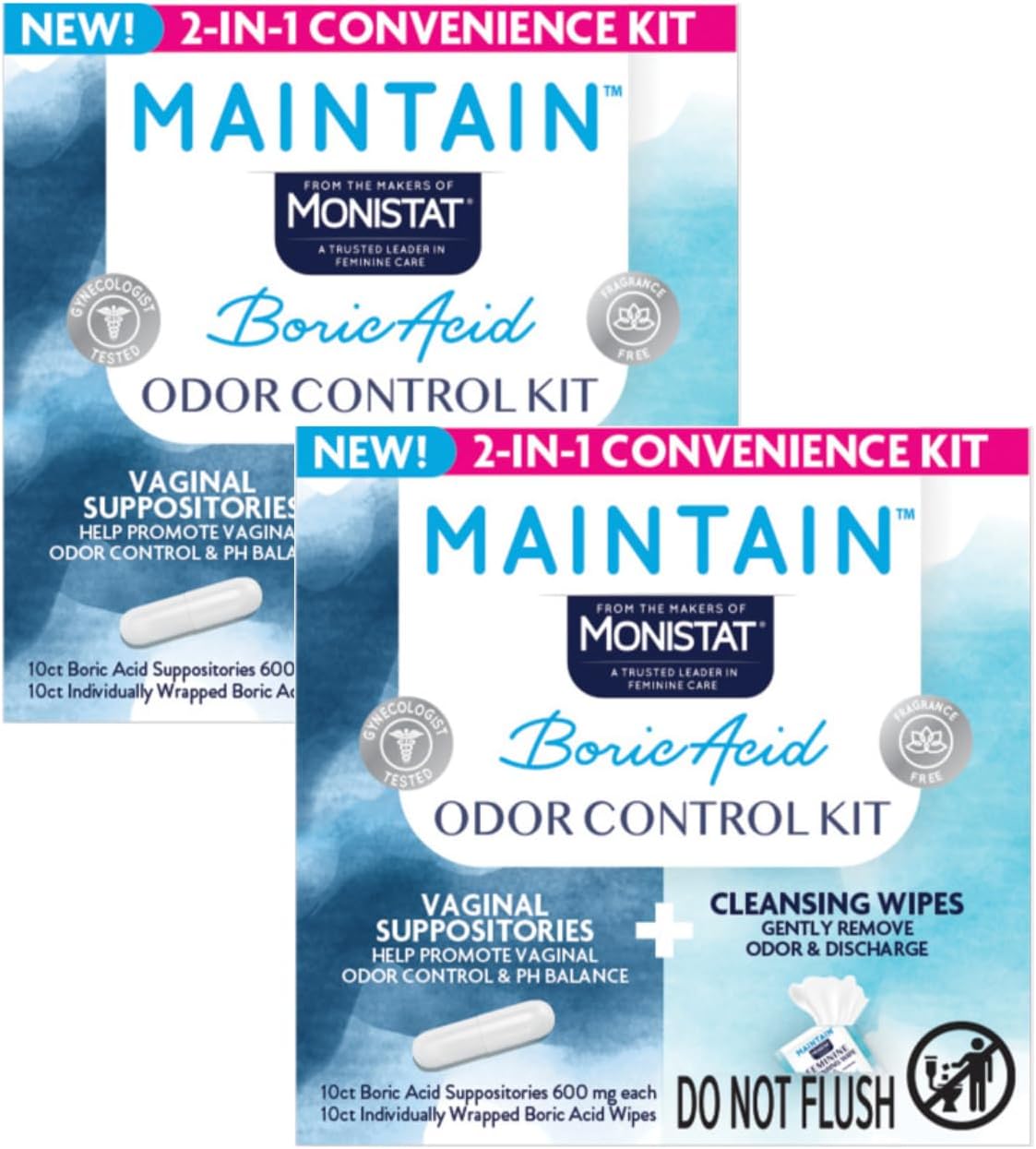 Monistat Convenient 2-in-1 Kit, 10 Feminine Wipes and 10 Suppositories for Women (2pack)
