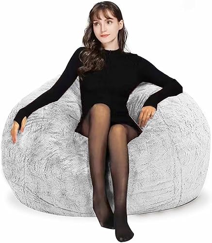 Miniatura 29 de Puf para adultos y niños sin relleno, cómodo y esponjoso, gigante, redondo, funda de puf para sofá perezoso, silla de lectura, silla de piso, 6 Gris