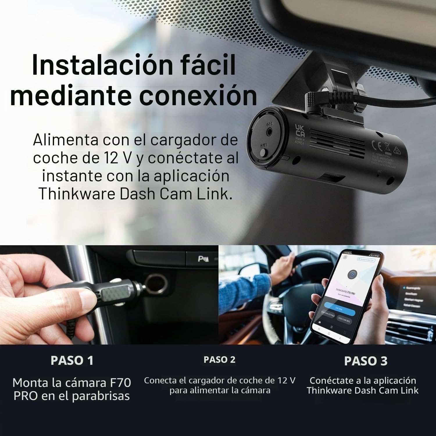 Thinkware F70 Pro Dashcam 1080P Front, 140° Gran Angular, Cámara de salpicadero con Sensor G, Modo de Aparcamiento, visión Nocturna, cámara WiFi de 32 GB