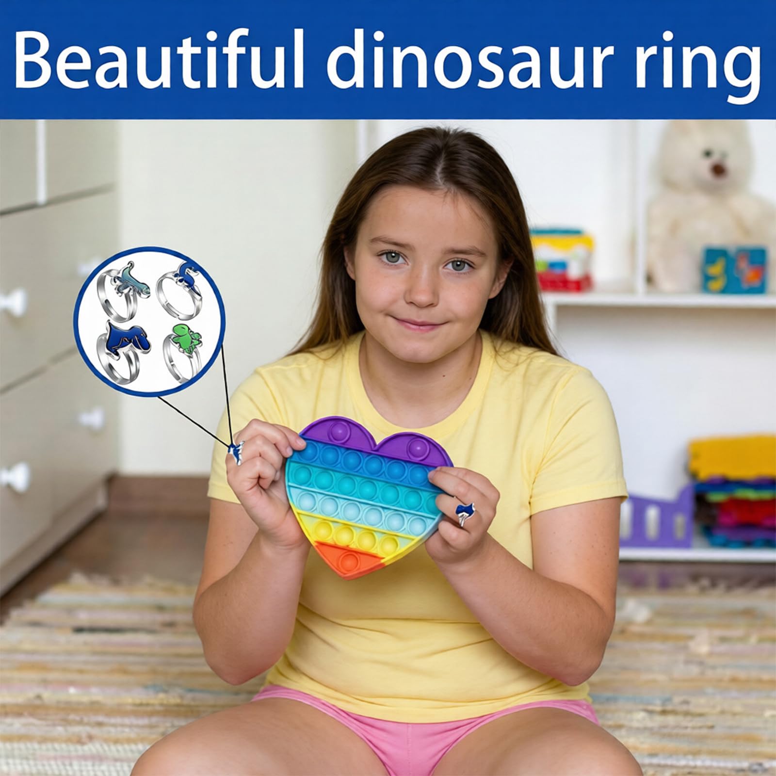CtiUjdx 4 Pcs Mood Ring, Dinosaur Color Changing Jewelry Set - Image 4