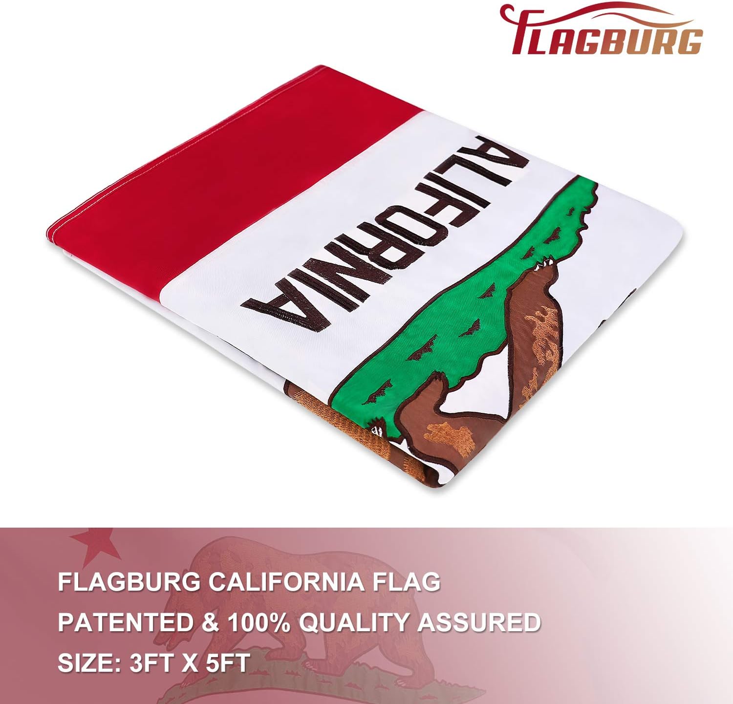 California State Flag 3x5 FT,Embroidered Heavy Duty 300D Nylon Strongest Longest Lasting- CA Republic Bear Outdoor Indoor Waterproof