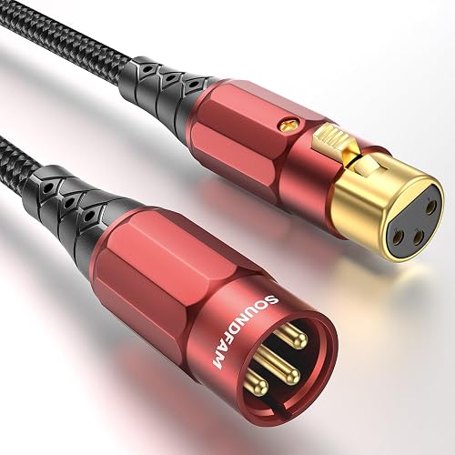 SOUNDFAM XLR Mikrofonkabel 5m | Vergoldete XLR-Stecker (24K) | Doppelt Abgeschirmt mit 99,99% OFC | Studio, Bühne, Podcast, Live-Streaming - 5 Meter - Rot