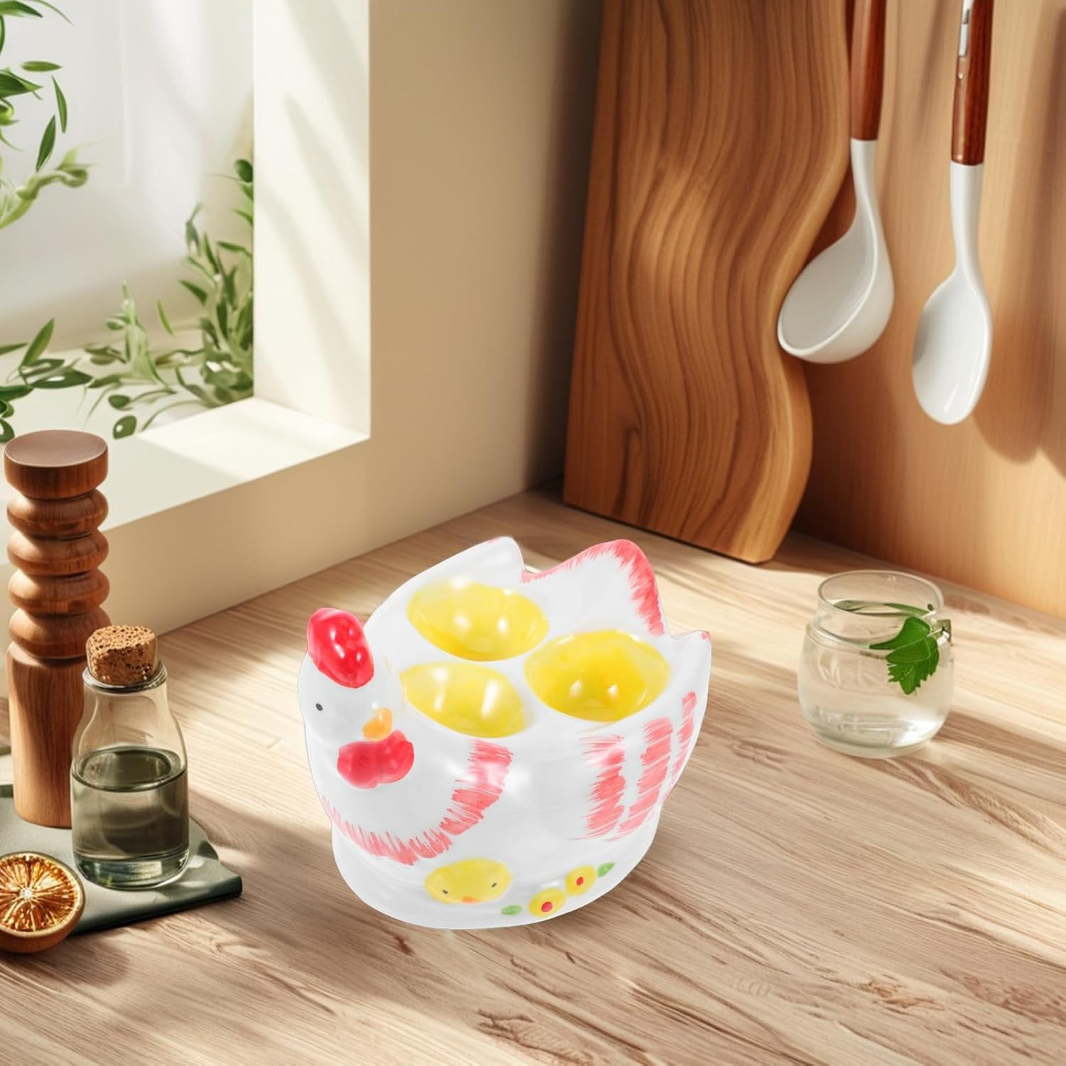 UKCOCO Vintage Ceramic Rooster Egg Cup Soft Boiled Eggs Holder with Crackle Glaze Design Odor-resistant and Resistant to Breakage for Easter Breakfast Table
