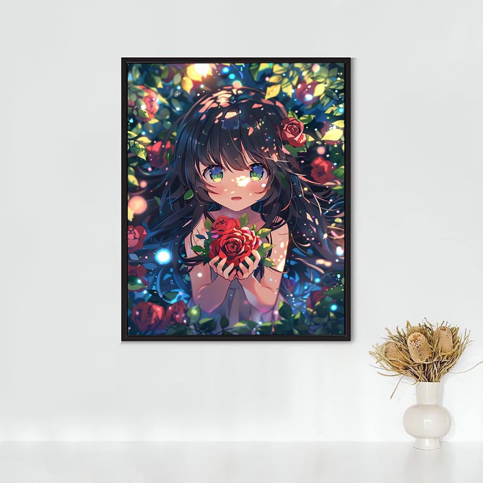 Diamond Painting Ragazza, Diamond Painting Erwachsene Rosa Rossa Bastelset, DIY Diamant Malerei Runder Vollbohrer Diamanten Kinder Malerei Stickerei Kreuzstich Dekoration, Geschenk 90x120 cm PJY9 N-3