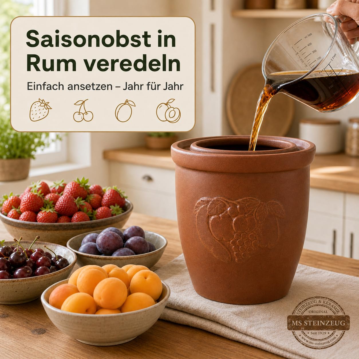 Gärtopf 10 Liter, Rumtopf, Sauerkrauttopf, braun